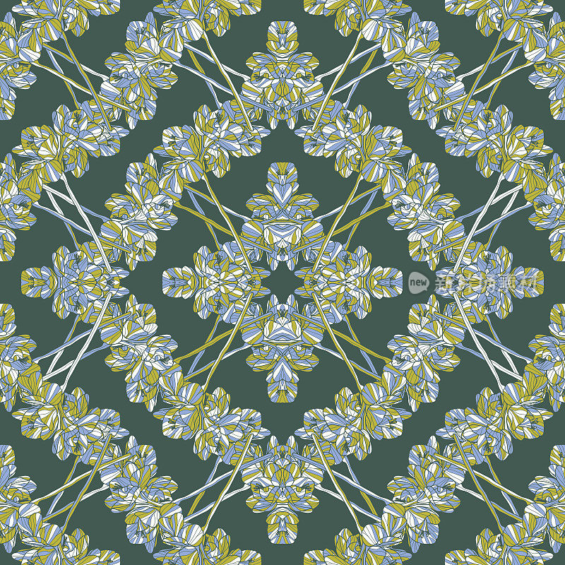 Beautiful organised French style garden vector seamless pattern. Hand drawn geometric freesia lawns symmetrical texture.